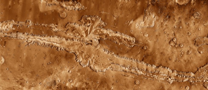 Valle Marineris, mosaic photo by 2001 Mars Odyssey (Photo by NASA, PD-USGov)