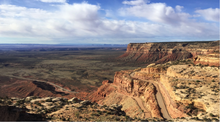 The southeastern bluff of Cedar Mesa where UT Hwy 261 drops into the Valley of the Gods (© Jerry K. Jacka).